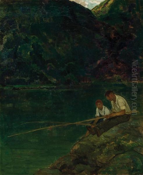 Boys Fishing by Francis Luis Mora