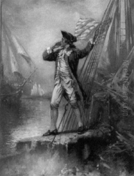 An American Colonial Naval Officer Shouting To Another Ship by Edward Percy Moran