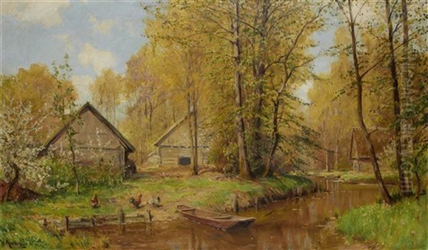 Cabins By A Stream by Walter Moras