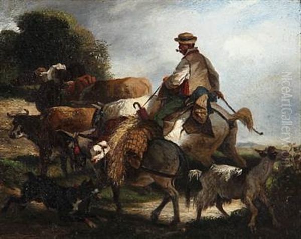 A Peasant On His Way To The Market With His Animals by Nikolas Moreau