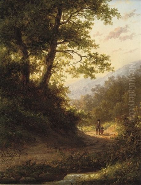 Walking In The Forest At Sunset (+ Resting Under A Tree; Pair) by Jan Evert Morel the Younger