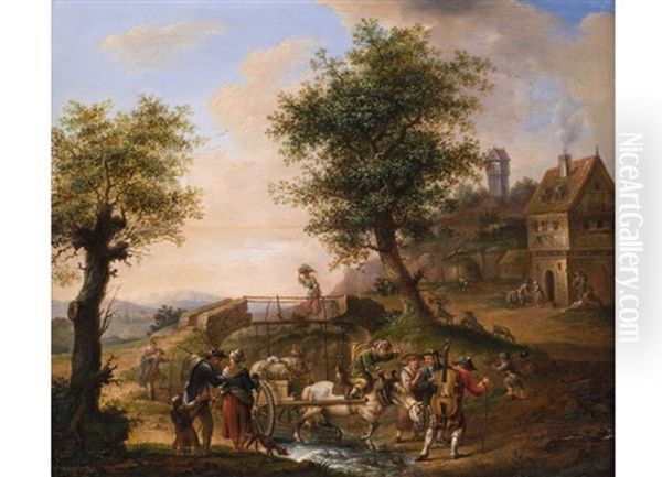 Wandermusikanten Auf Dem Weg Ins Dorfwirtshaus by Johann Ludwig Ernst Morgenstern