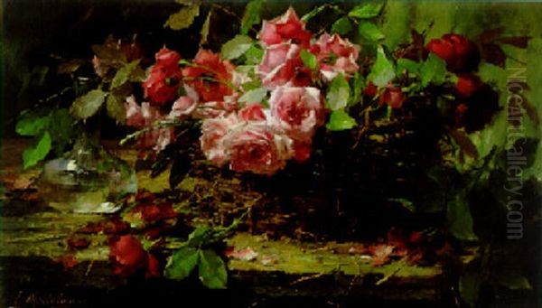 Ein Korb Mit Rosen by Frans Mortelmans