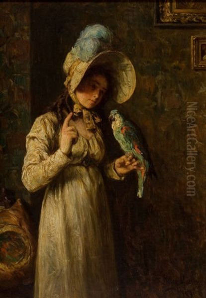 Girl With Parrot by Henry Mosler