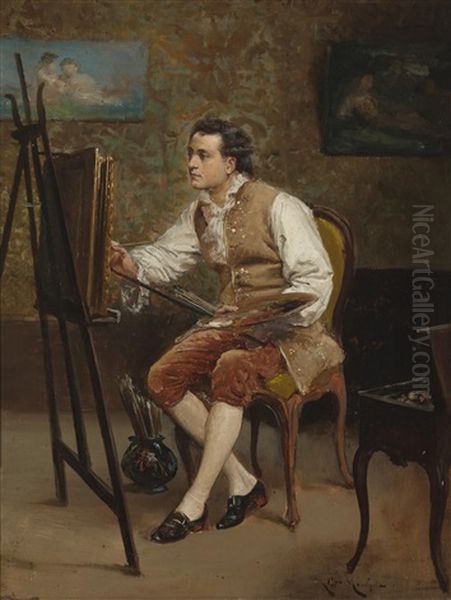 The Artist In His Studio by Ludovic (Louis Hippolyte) Mouchot