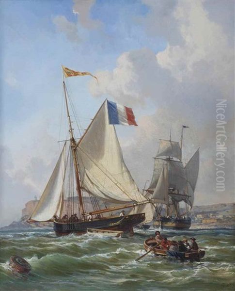 Preparing For A Sailing Trip Near The Coast Of Normandy by Charles Louis Mozin