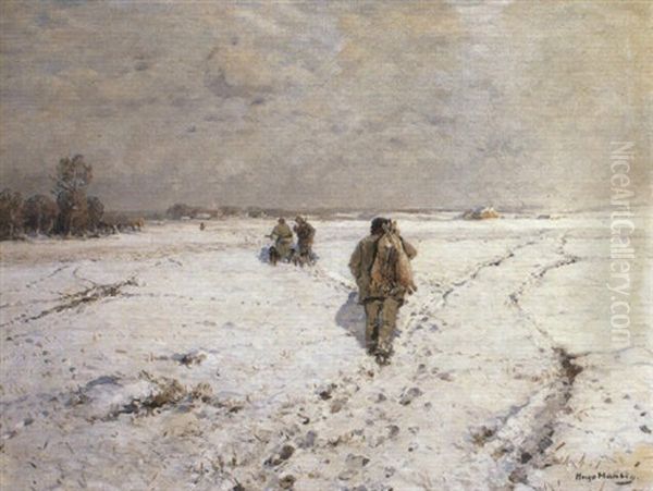 A Winter Landscape With Sportsmen by Hugo Muehlig