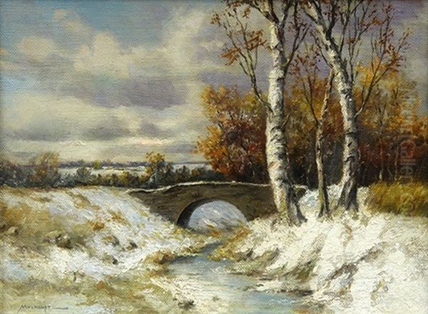 Snow Scene With Bridge by Frederick J. Mulhaupt