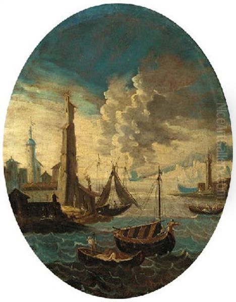 An Italianate Harbour With Shipping In The Foreground by Pieter Mulier the Younger