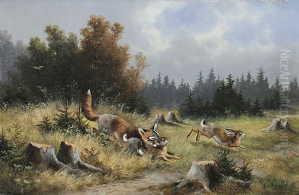 Die Beute. Fuchs Totet Einen Hasen by Moritz Mueller the Elder