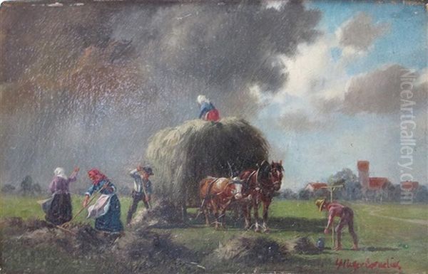 Heuernte Bei Aufziehendem Gewitter by Ludwig Mueller-Cornelius