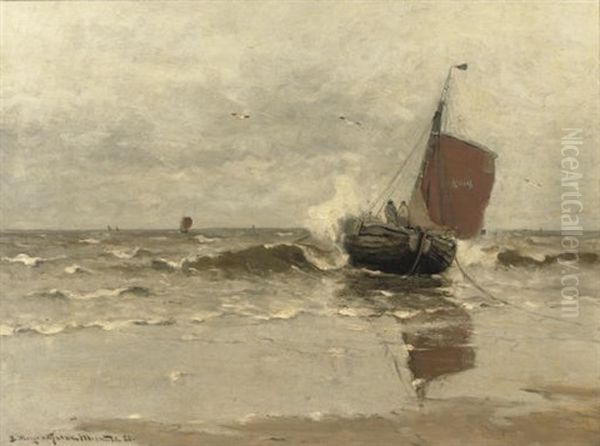 Bomschuit In The Surf, Katwijk by Gerhard Arij Ludwig Morgenstjerne Munthe