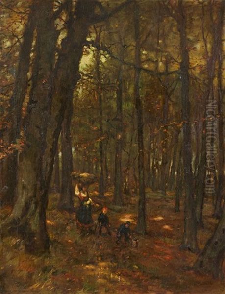 Wooded Landscape With A Mother And Children by Ludwig Munthe