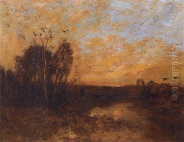 A Figure Duck-shooting At Dusk by Ludwig Munthe