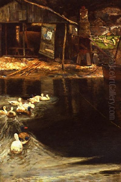 Ducks In A Boatyard by Sir David Murray