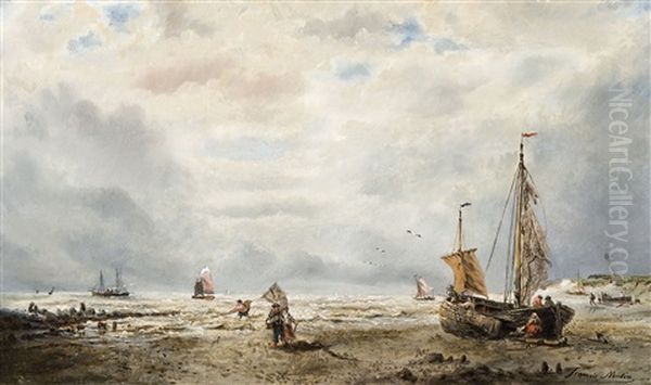 Marine Avec Pecheurs Sur La Plage by Francois-Etienne Musin