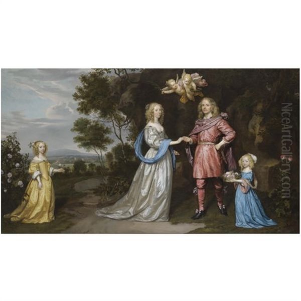 Portrait Of Adriaan Pauw, Heer Van Beenebroeek, Zuid-schalkwijk And Schakenbosch, His Wife And Daughters by Jan Mytens