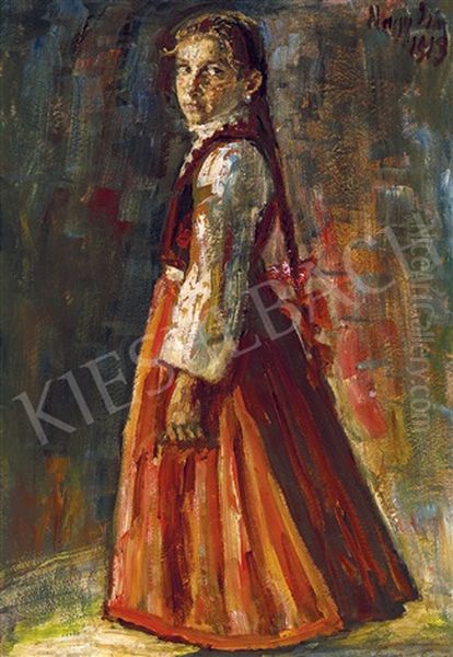 Young Girl In A Red Skirt by Istvan Nagy