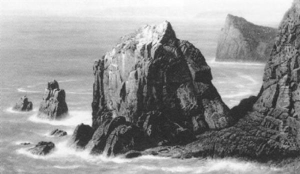 Southside Of The Gull Rock, Mullion Cove, Cornwall by John George Naish