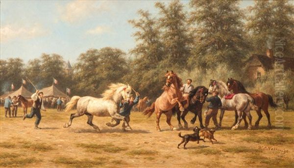 Een Paardenmarkt In Een Frans Dorp by Willem Carel Nakken