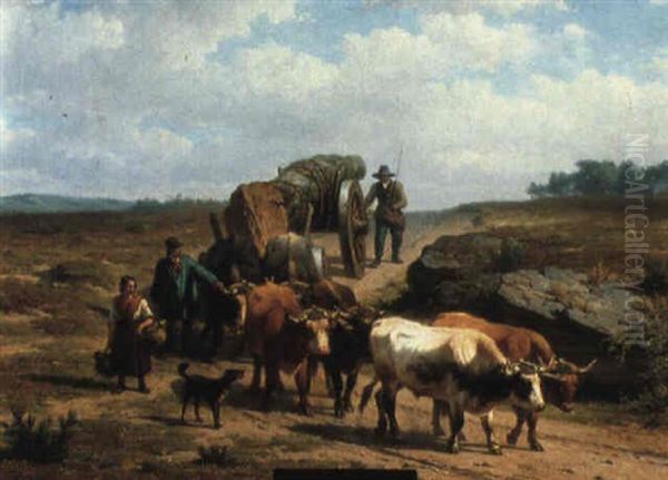 Oxen Pulling Home A Cart by Willem Carel Nakken