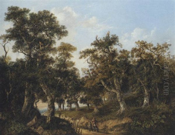 Wooded Landscape With Travellers On A Path by Charlotte Nasmyth