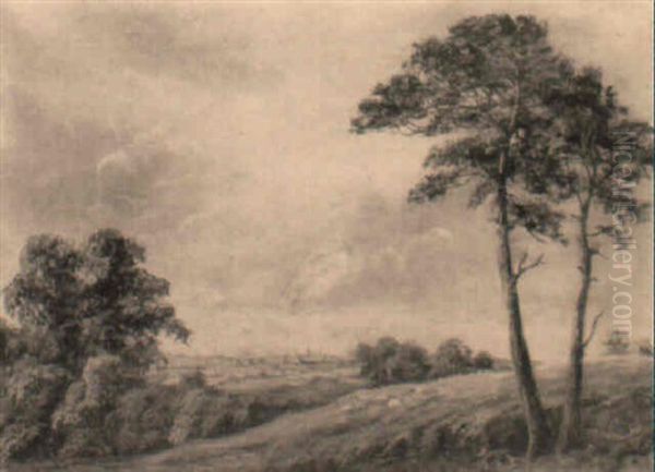 An Extensive Wooded Landscape With A Town Beyond by Patrick Nasmyth