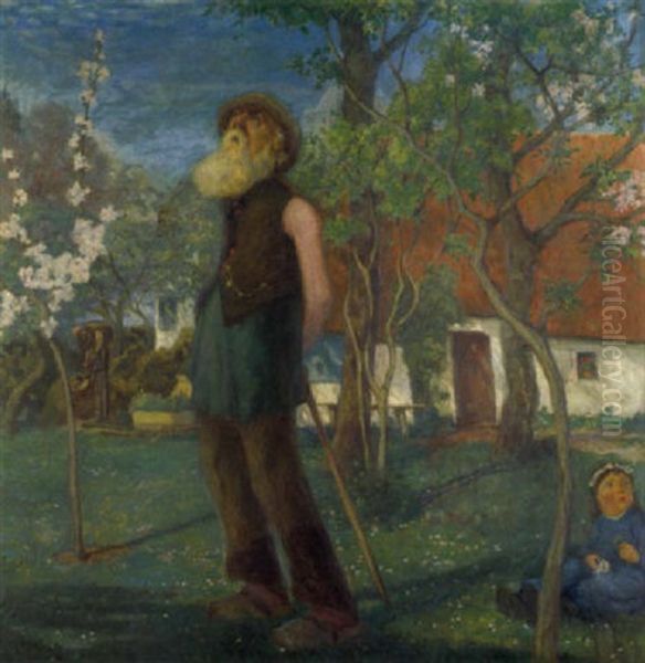 Alter Mann And Junges Madchen Im Garten by Heinrich Nauen