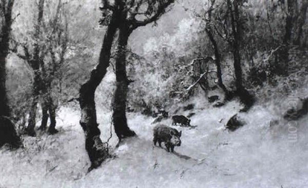 Wildschweine Im Winterwald by Antal (Laszlo) Neogrady