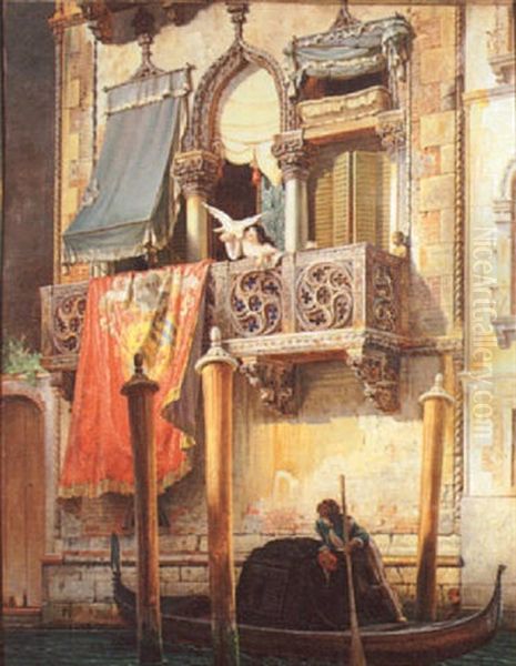 A Venetian Balcony by Friedrich Nerly the Younger