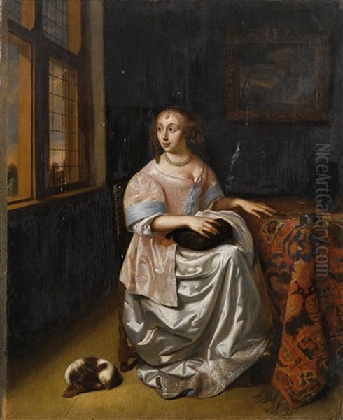 Portrait Of A Lady In An Interior by Caspar Netscher