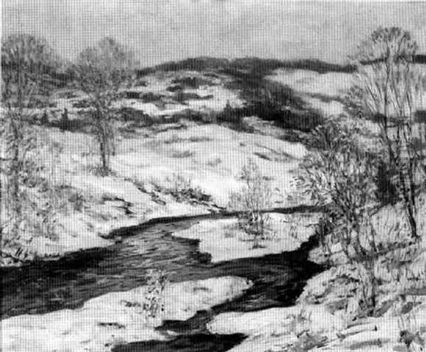 Connecticut Winter Landscape With Stream by Parker Newton