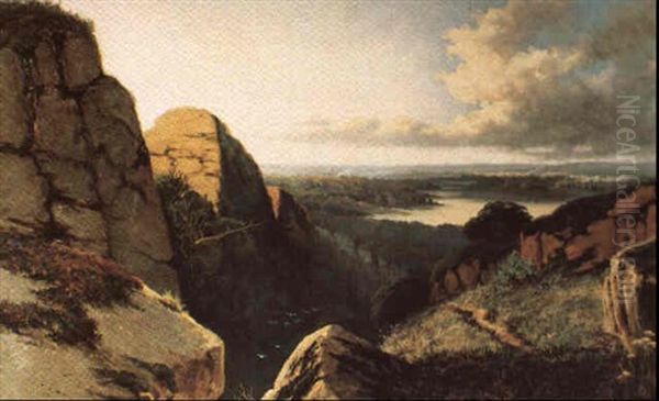 Extensive River Landscape, Possibly Derbyshire On The       Derwent by Edward H. Niemann