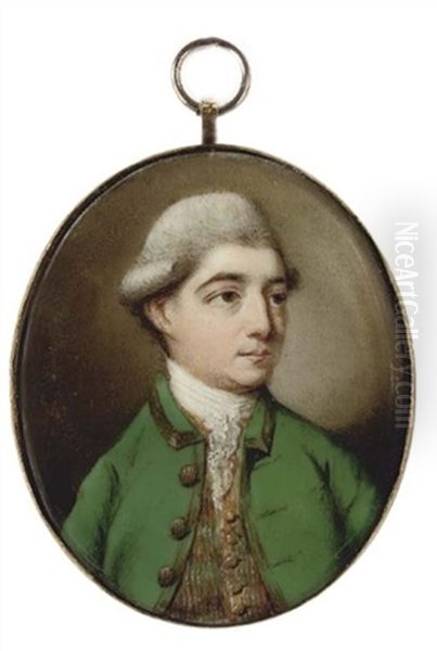 A Gentleman In Green Coat And Striped Waistcoat, Wearing A Wig by James Nixon