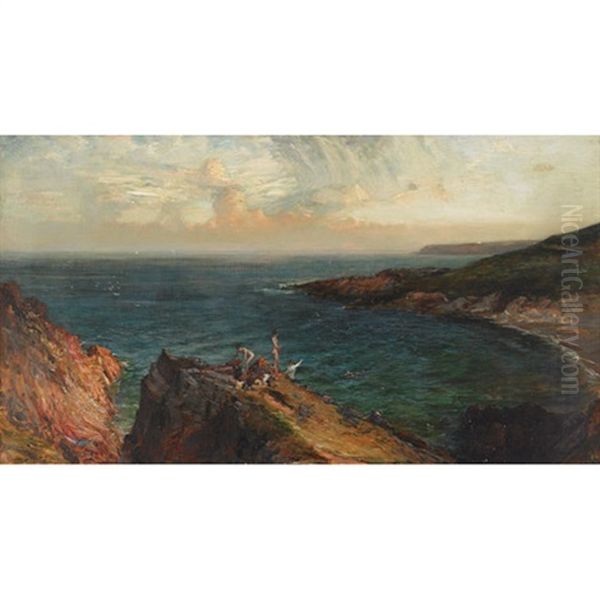 Boys Swimming From A Cliff by James Campbell Noble