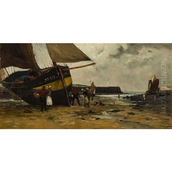 Segelschiffe Bei Ebbe by Jules Achille Noel