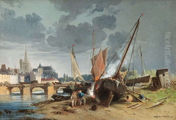 Ship Yard Near A Breton Town by Jules Achille Noel