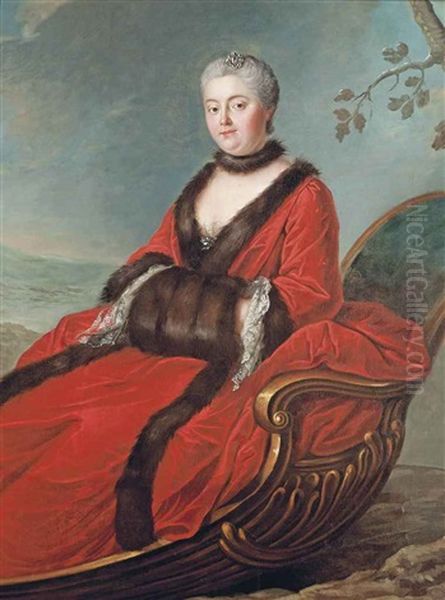 Portrait Of A Lady, Traditionally Identified As Marie Leczinska, Queen Of France (1703-1768), Three-quarter-length, Seated On A Sleigh by Donat Nonotte