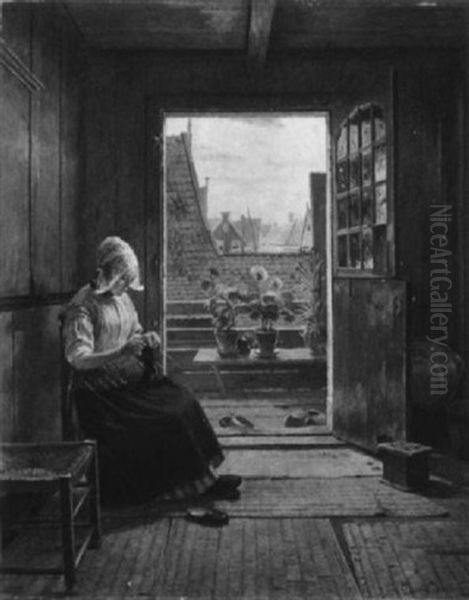 Junge Frau Am Fenster by Henrik Nordenberg