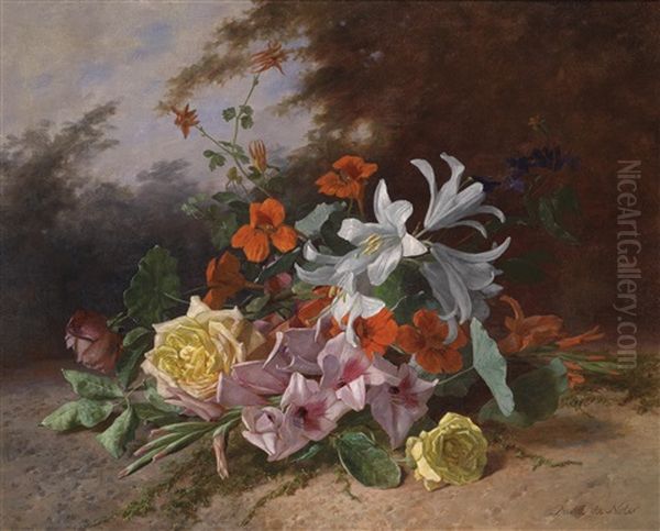 Blumenstuck Mit Rosen, Galdiolen Und Lilien by David Emile Joseph de Noter