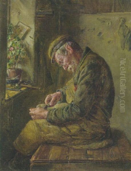 Schuster Bei Seiner Arbeit Am Fenster by Ernst Nowak