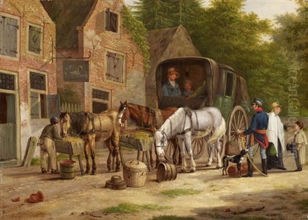 The Stage Coach In Front Of The Inn by Anthony Oberman