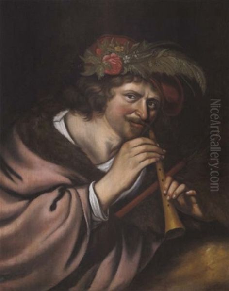 Ein Flotenspieler In Schafertracht Oil Painting - Willem Van Odekerken