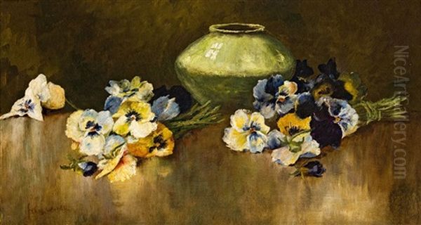 Still Life With Pansies And A Green Vase by Frans David Oerder