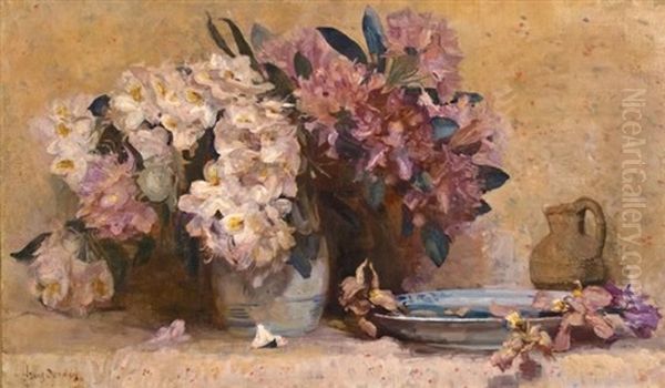 Still Life With Oleander And Stoneware Jug by Frans David Oerder