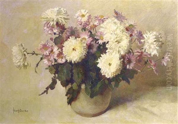 Chrysanthemums In An Earthenware Pot by Frans David Oerder