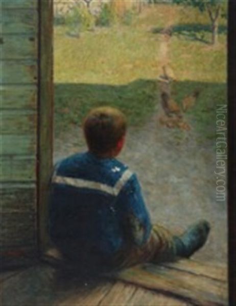 Boy Observes Hens by Einar Ofsti