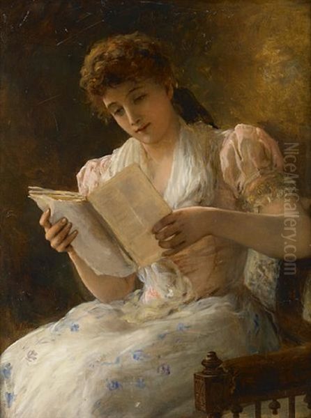 A Portrait Of A Lady Reading A Book by William Oliver the Younger