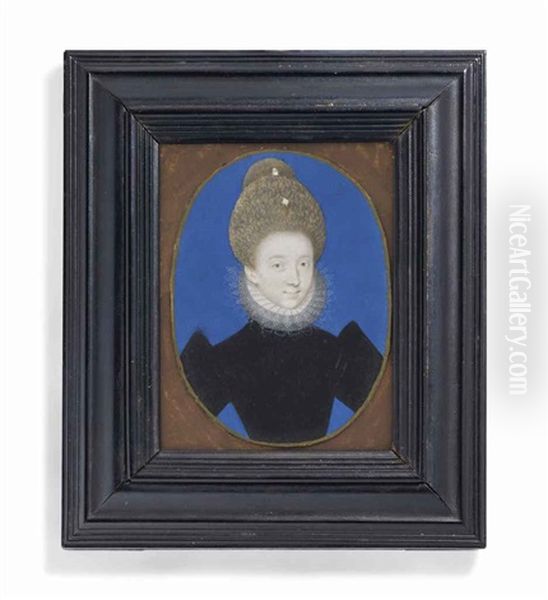 An Unfinished Portrait Of A Young Lady Called Diane D'andouins (1554-1620), Called La Belle Corisande , Countess Of Guiche, In Black Dress With White Lace Ruff by Isaac Oliver