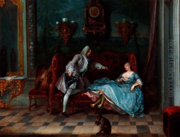 An Interior With A Sleeping Lady Holding A Letter And A Gentleman Seated Beside Her by Michel Barthelemy Olivier